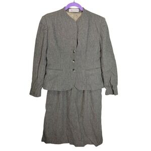 Evan-Picone 8 Gray Skirt Suit Wool Blend Blazer Pencil Skirt Dark Academia Mod